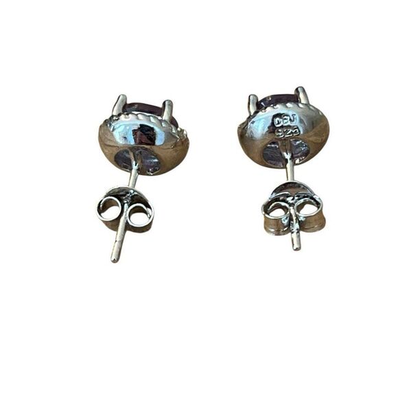 Sterling Silver Amethyst Diamond Round Stud Earrings 925 Genuine Gemstone DBJ - Picture 6 of 6